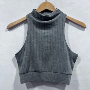 Free People Intimately Heathered Grey MockNeck Crop Tank Top Size Medium NEW